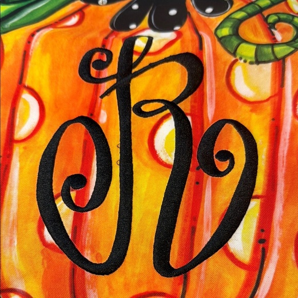 Colorful Pumpkin Garden Flag with Initial R, embroidered, 2 sided, sequin detail - Picture 4 of 8